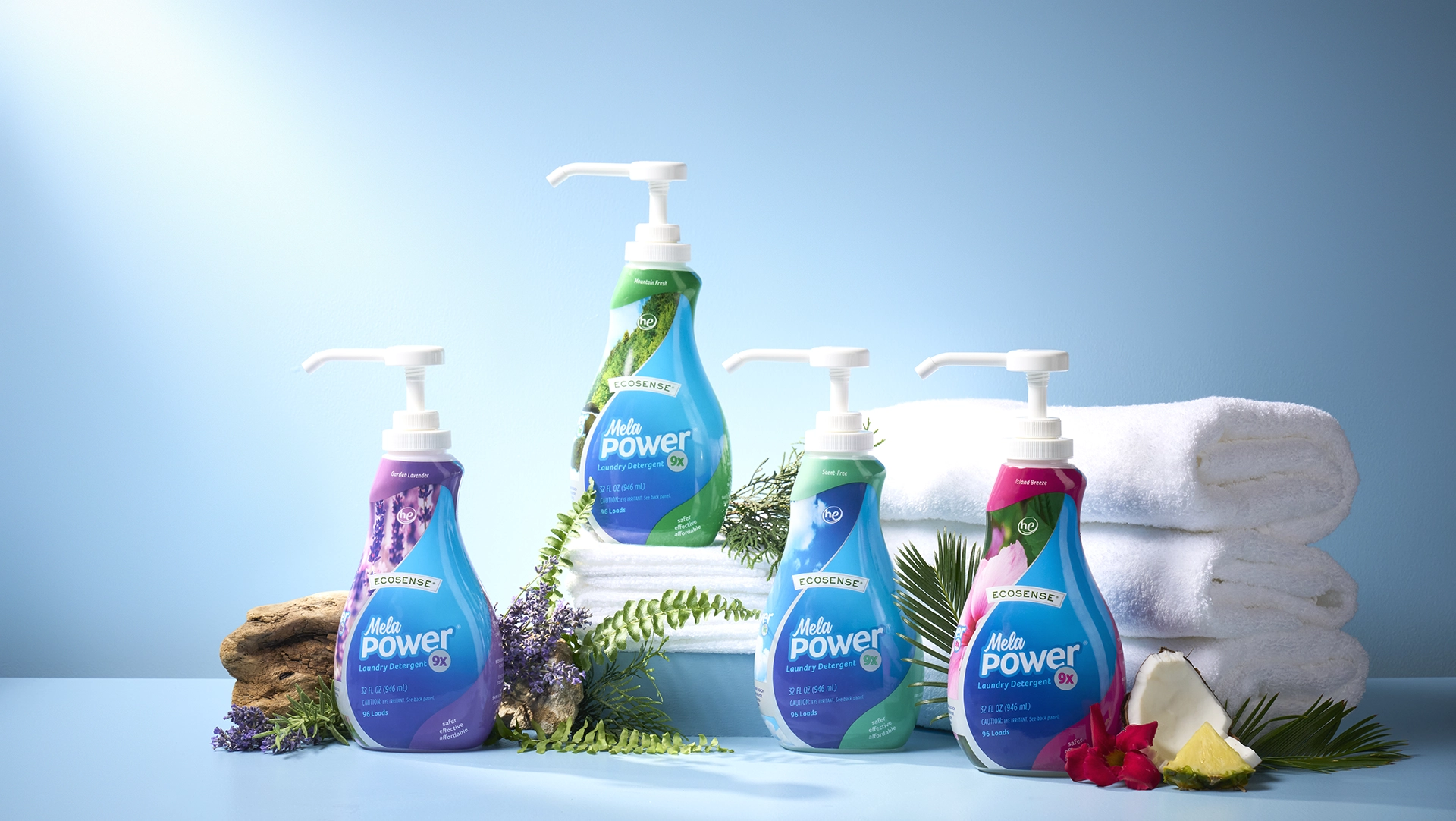 Four bottles of Melaleuca MelaPower on a washer.