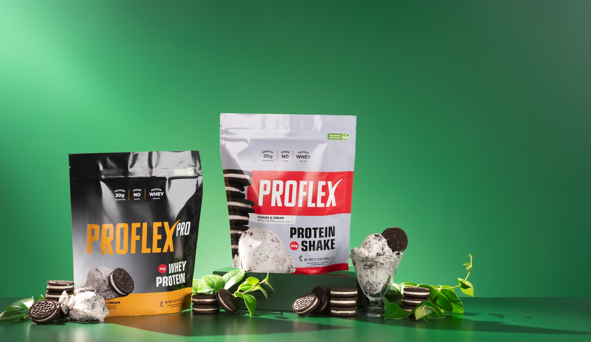 Bags of Melaleuca Proflex protein powder.